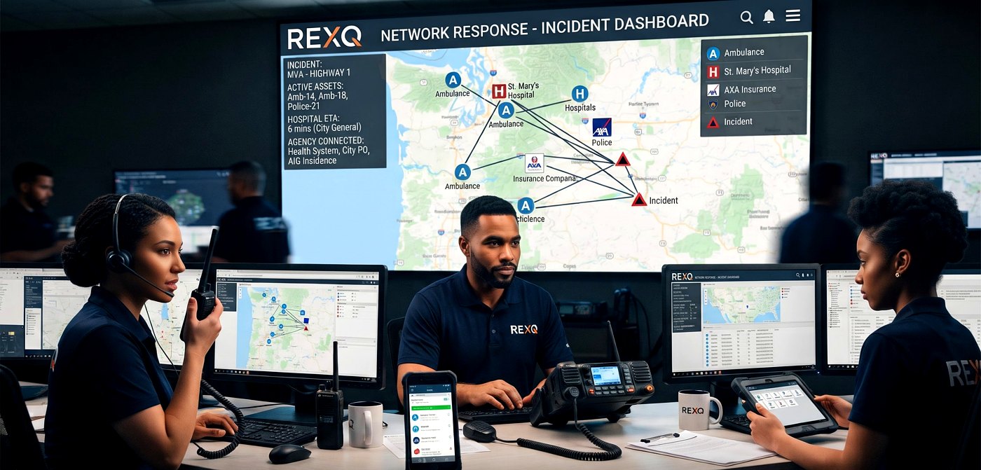 REXQ Response Network incident dashboard in a control room